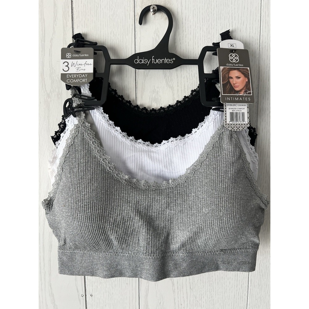 Daisy Fuentes Lace Trim Comfort Bralette Seamless Lounge Strecth Bra XL 3 Pack